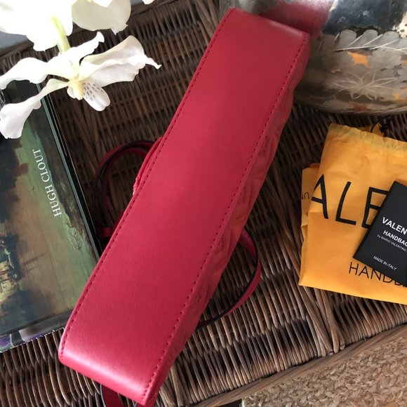 ❤️ NEW Mario VALENTINO Florence D Plate Quilted Red Leather Shoulder Bag - Picture 7 of 11